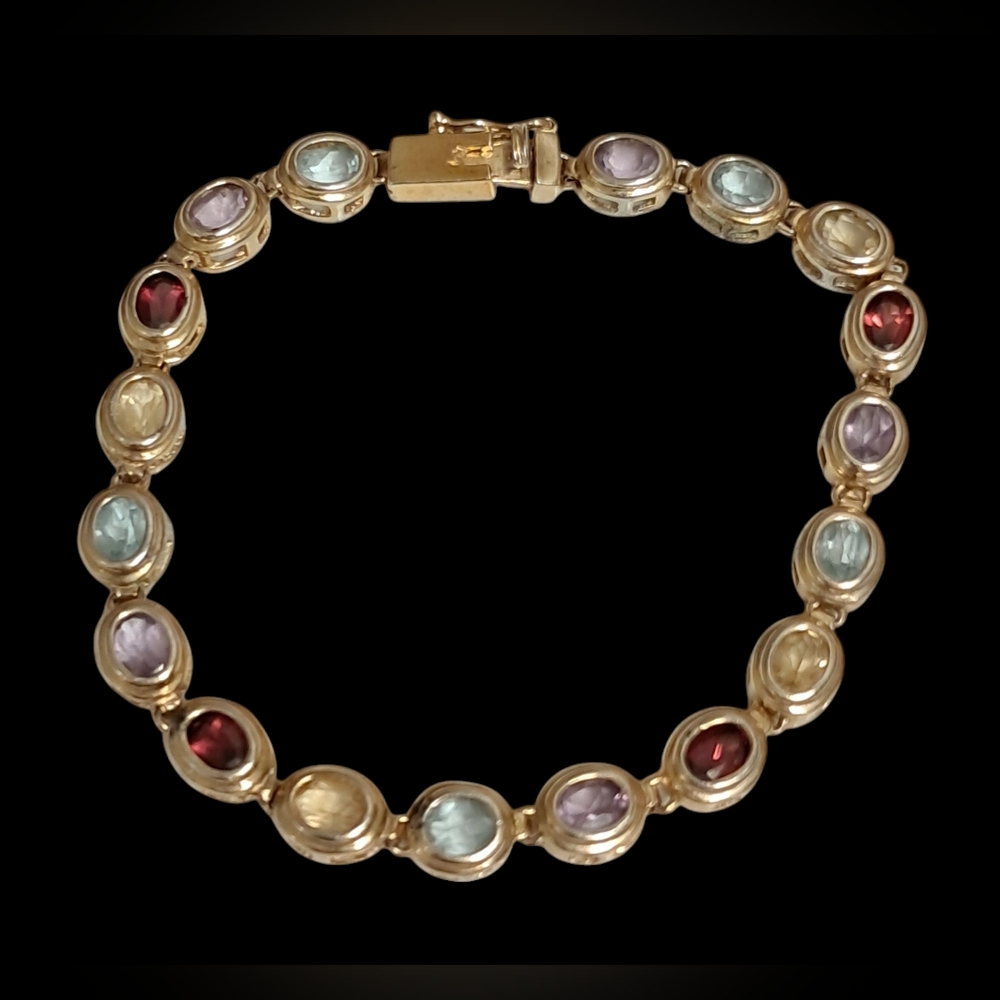 VINTAGE FILENE'S MATCHING MULTI GENUINE GEMSTONE EARINGS AND BRACELET SET - Picture 7 of 12